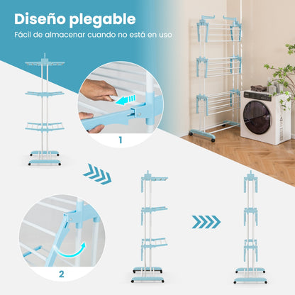 Tendedero, 4 Niveles, Tendedero Vertical, con Ruedas, para Terraza, Tendal Plegable, para Toallas, Zapatos, Costway, 6
