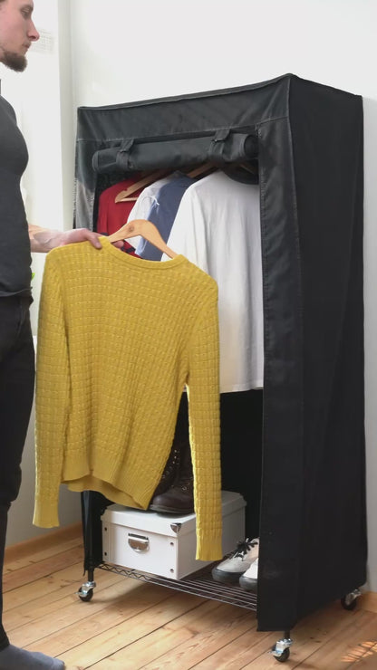 Armario de Tela, con Ruedas, Perchero Armario, 2 estantes, Hasta 70 kg, Armario Portátil, art moon Buffalo, nv