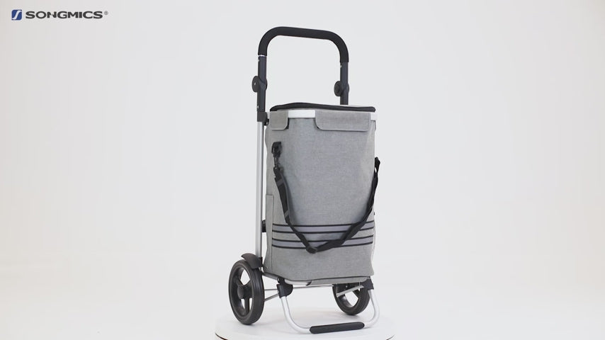 SONGMICS - Carro de Compra Plegable Solido Carro de Equipaje con Ruedas 35L Gris