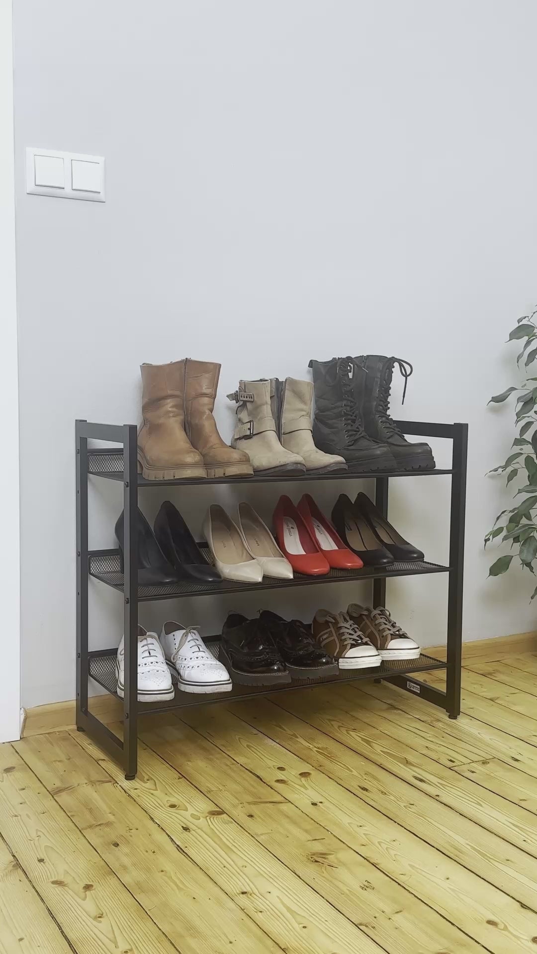 Zapatero, 3 Niveles, Zapatero alto y estrecho, Zapatero Metálico, Tatkraft Willis, v
