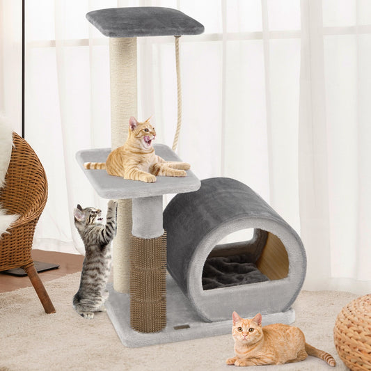 Arbol para Gatos, Arbol Rascador para Gatos, Rascador gato, Múltiples Niveles con Poste de Sisal, Gris, Costway, 2