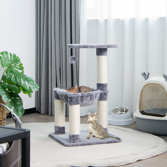 Arbol para Gatos, Arbol Rascador para Gatos, Rascador Gato, con Hamaca Postes Rascadores Recubiertos de Sisal, Gris, Costway, 5