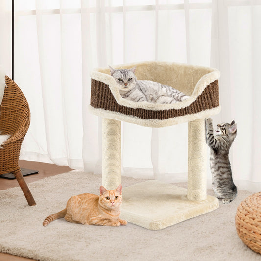 Arbol para Gatos, Rascador Gato, Arbol Rascador para Gatos, con Plataforma Felpa y Poste de Rascado, para Rascar Relajarse y Dormir, Beige, Costway, 2