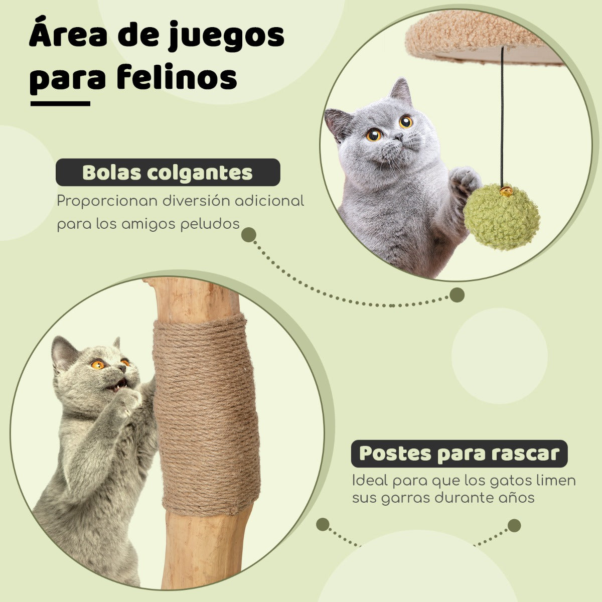 Arbol para Gatos, Rascador Gato, 110 cm, Plataforma Superior Acolchada Condominio, Postes para Rascar, Madera, Verde, Costway, 5