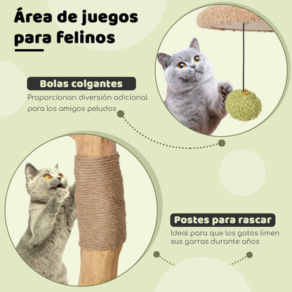 Arbol para Gatos, Rascador Gato, 110 cm, Plataforma Superior Acolchada Condominio, Postes para Rascar, Madera, Verde, Costway, 5