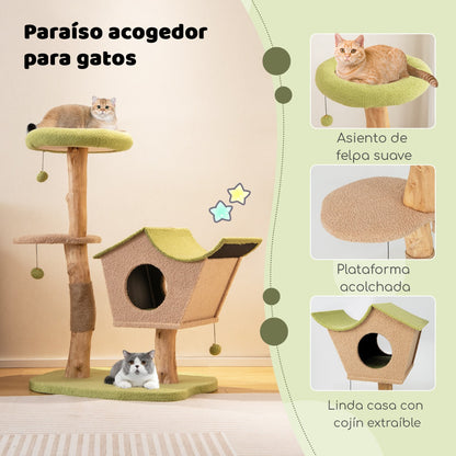 Arbol para Gatos, Rascador Gato, 110 cm, Plataforma Superior Acolchada Condominio, Postes para Rascar, Madera, Verde, Costway, 6