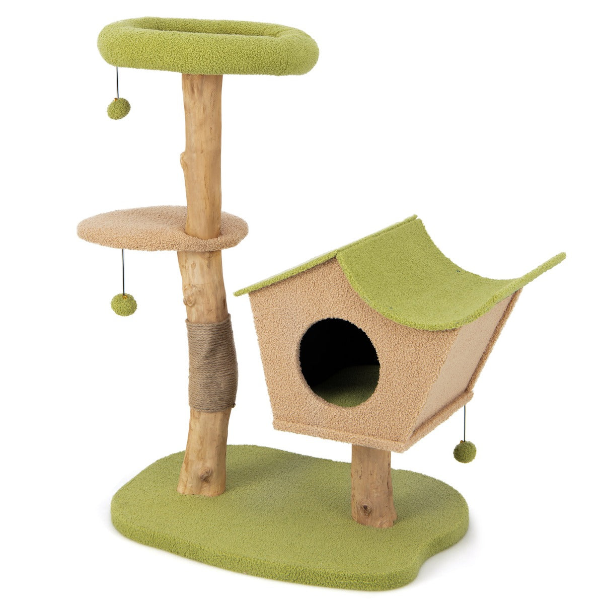 Arbol para Gatos, Rascador Gato, 110 cm, Plataforma Superior Acolchada Condominio, Postes para Rascar, Madera, Verde, Costway, 1