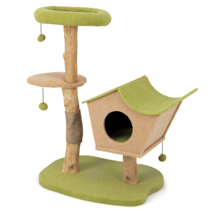 Arbol para Gatos, Rascador Gato, 110 cm, Plataforma Superior Acolchada Condominio, Postes para Rascar, Madera, Verde, Costway, 1