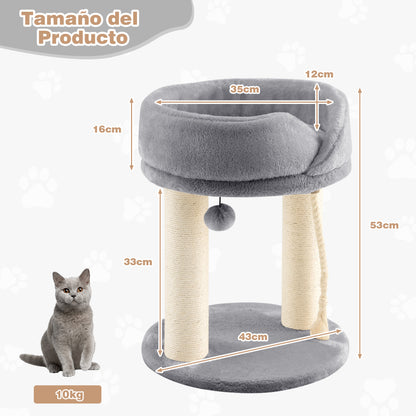 Arbol para Gatos, 4 en 1, Arbol Rascador para Gatos, Rascador Gato, con Plataforma Base Acolchada Bola de Juguete, Gris, Costway, 3