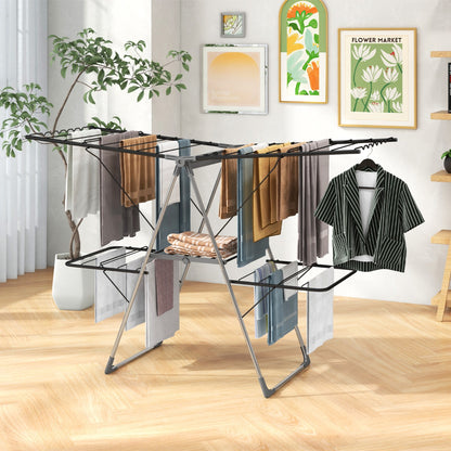Tendedero Plegable, 2 Niveles, Tendedero de Ropa, Alas Ajustables, Tendedero Balcon, Acero Inoxidable, Plata y Gris, Costway, 5