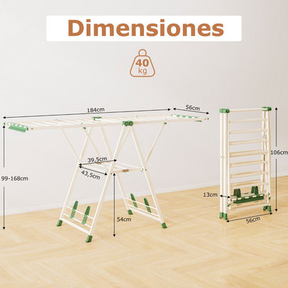 Tendedero plegable, con Alas Ajustables, Tendedero de ropa, 184 x 56 x 99–168 cm, Beige, Costway, 5
