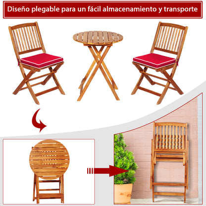 Conjunto de Jardin, Set 5 Piezas, Muebles Terraza, Plegables 2 Sillas y Cojín Mesa, Muebles de Jardin, Rojo, Costway, 6