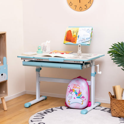 Escritorio Infantil, Escritorio Infantil Primaria, Ajustable en Altura con Silla Ergonómica, Mesa Escritorio, Azul, Costway, 2