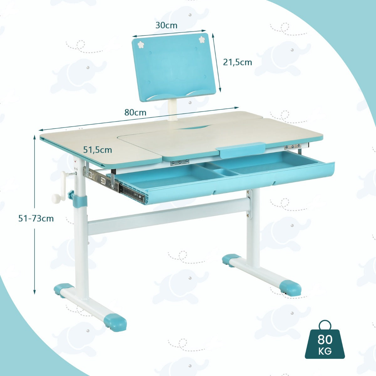 Escritorio Infantil, Escritorio Infantil Primaria, Ajustable en Altura con Silla Ergonómica, Mesa Escritorio, Azul, Costway, 3