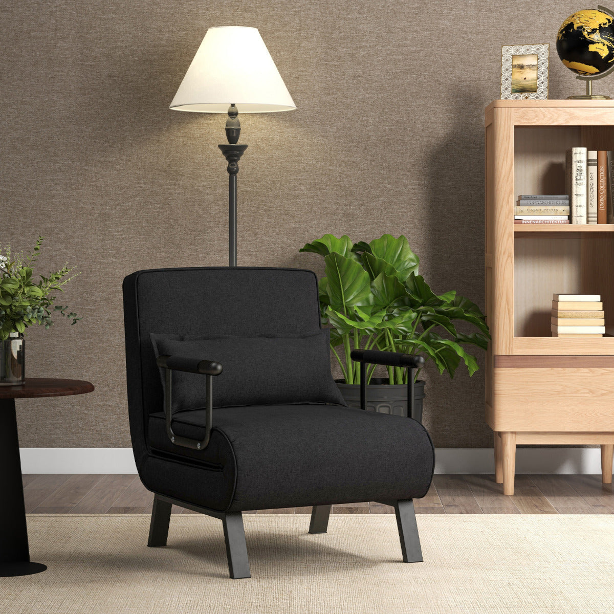 Sillon Cama, Sofa Cama, Sillon Individual, Sofa cama Individual, Convertible Plegable, Respaldo Ajustable, Negro, Costway, 2