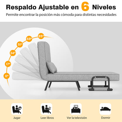 Sofa Cama, Sillon Cama, Sofa Cama Pequeño, Convertible Plegable Individual Respaldo Ajustable Cojín Desmontable, Gris, Costway, 5