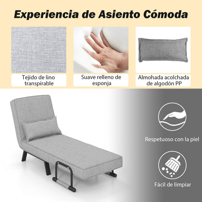 Sofa Cama, Sillon Cama, Sofa Cama Pequeño, Convertible Plegable Individual Respaldo Ajustable Cojín Desmontable, Gris, Costway, 7