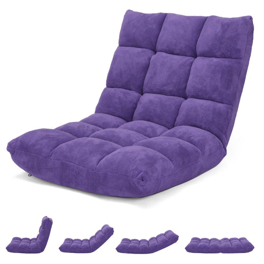 Sofa Suelo, Silla Japonesa, Sofa Perezoso, Sofá Plegable, Sillon Lectura, Respaldo Ajustable 14 Posiciones, Violeta, Costway, 1