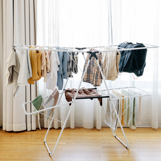 Tendedero Plegable, de 2 Niveles Tendedero de ropa, Alas Ajustables, para Ropa, Zapatos, Mantas, Marco Acero, Blanco, Costway, 1