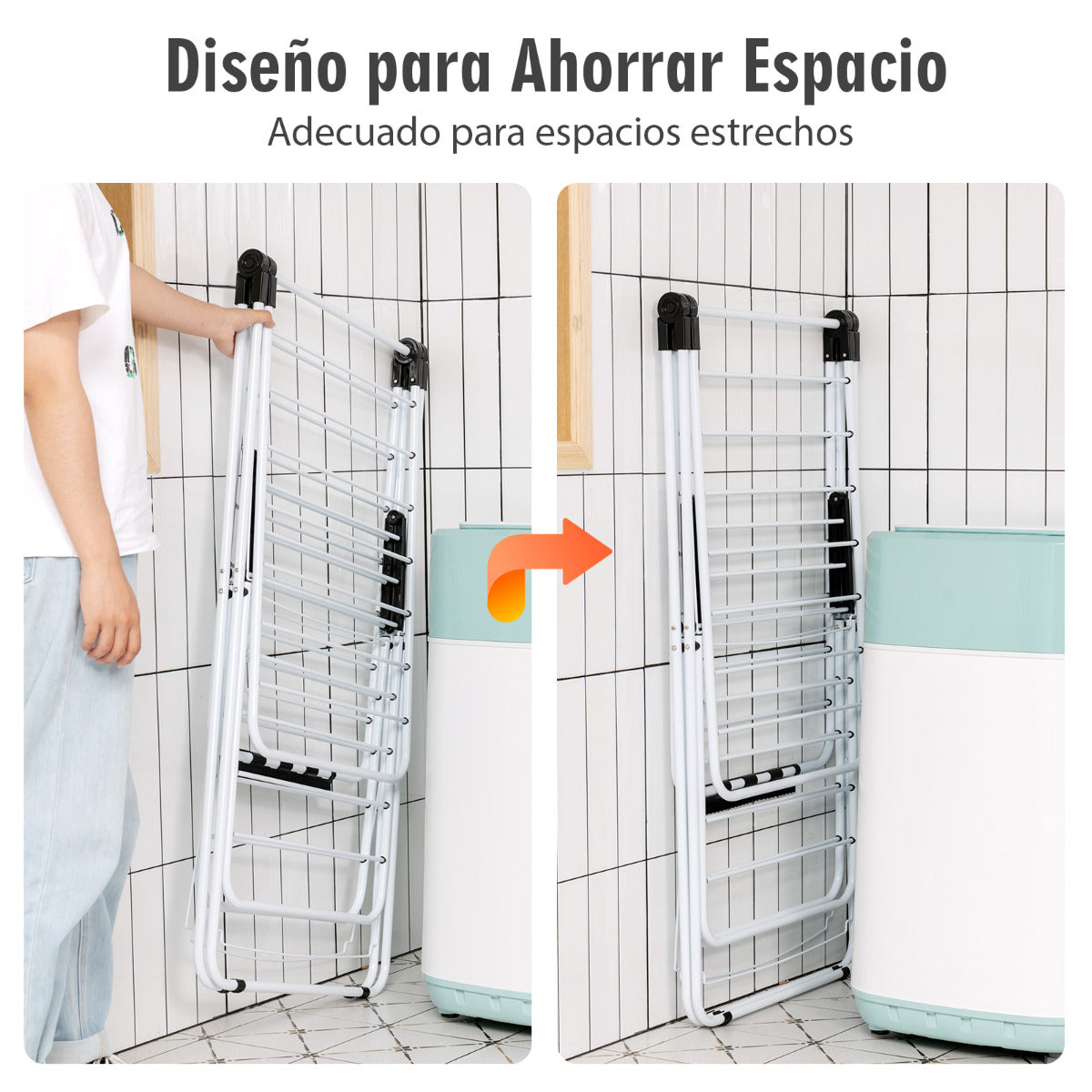 Tendedero Plegable, de 2 Niveles Tendedero de ropa, Alas Ajustables, para Ropa, Zapatos, Mantas, Marco Acero, Blanco, Costway, 7