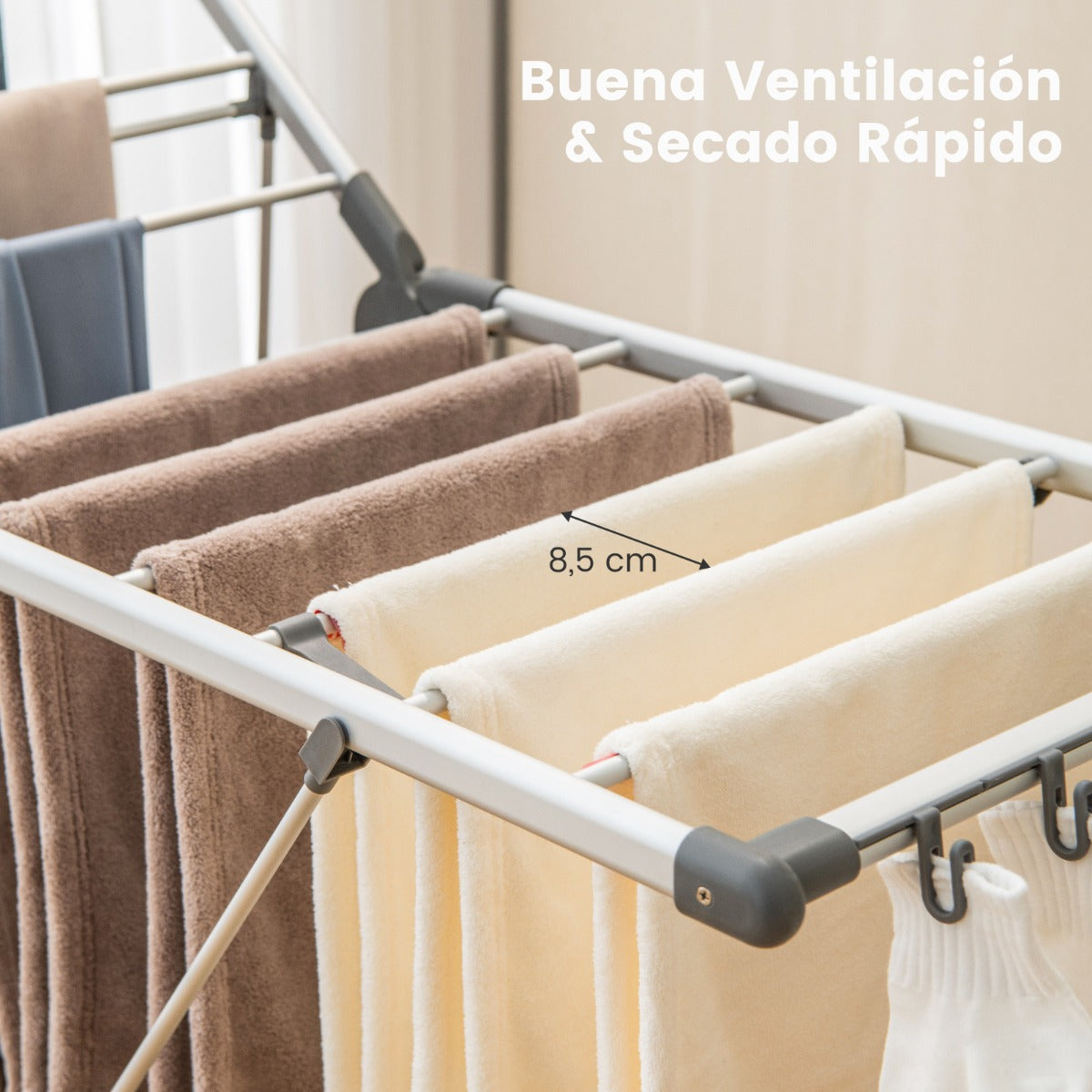 Tendedero Plegable, 5 Niveles, Altura Ajustable, Tendedero Balcon, 10 Clips Laterales, 4 Soportes para Zapato, Aluminio, Costway, 4