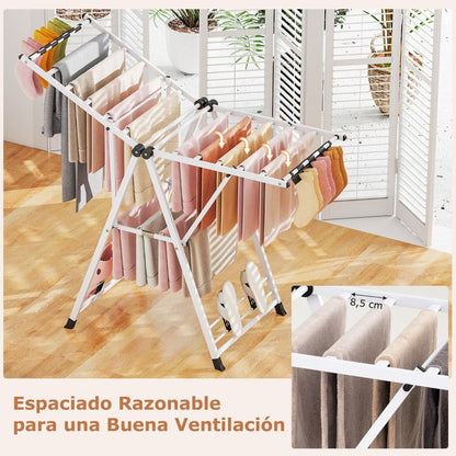 Tendedero Plegable, con Alas Ajustables, Tendedero de Ropa, Tendedero Exterior, para Balcon, Blanco, Costway, 5