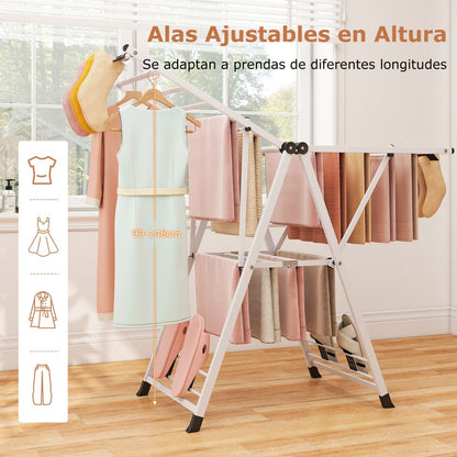 Tendedero Plegable, con Alas Ajustables, Tendedero de Ropa, Tendedero Exterior, para Balcon, Blanco, Costway, 7