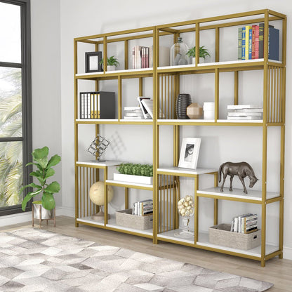 Tribesigns - Estantería con 7 estantes abiertos, estantería Etagere con marco de metal resistente dorado