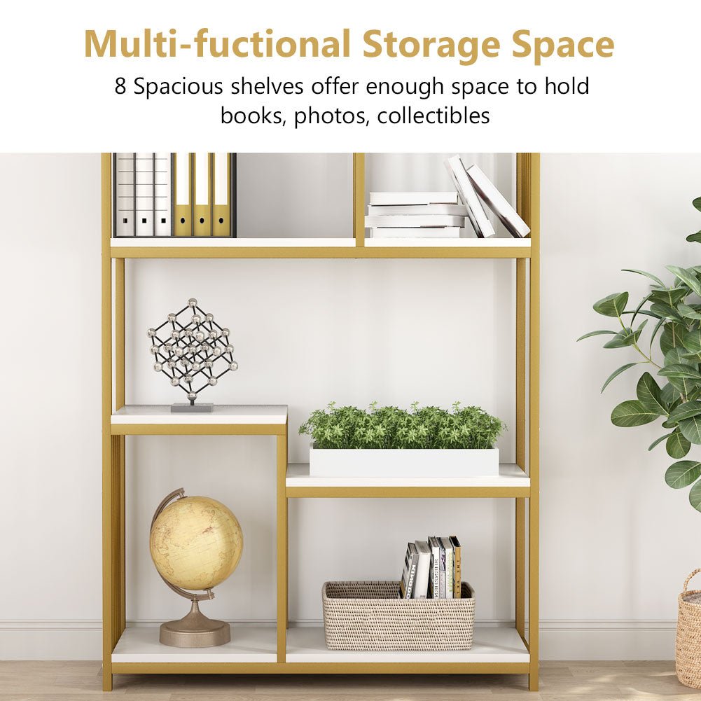 Tribesigns Estantería de 8 estantes abiertos dorados con mármol sintético,  estantes modernos para libros, organizador de almacenamiento para oficina