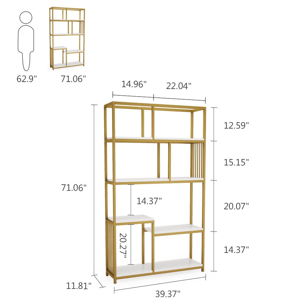Estantería dorada | Estantería moderna de 5 niveles, estantes de  almacenamiento para muebles del hogar, marco de metal resistente, estilo  industrial
