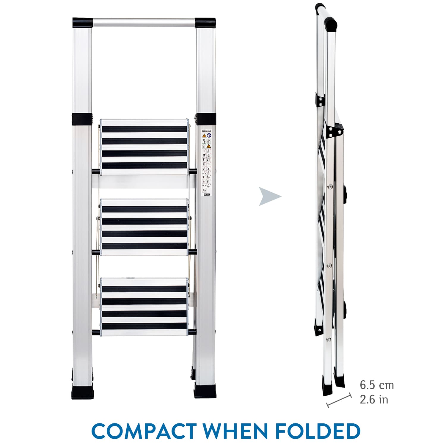 Escalera Plegable, de Aluminio, 3 Escalones Antideslizantes, Soporta - 150 kg - Tatkraft Adamant