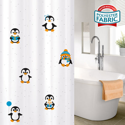 Tatkraft Funny Penguins Cortina de Ducha de Poliéster Impermeable, 180 x 180 cm, con 12 Anillos