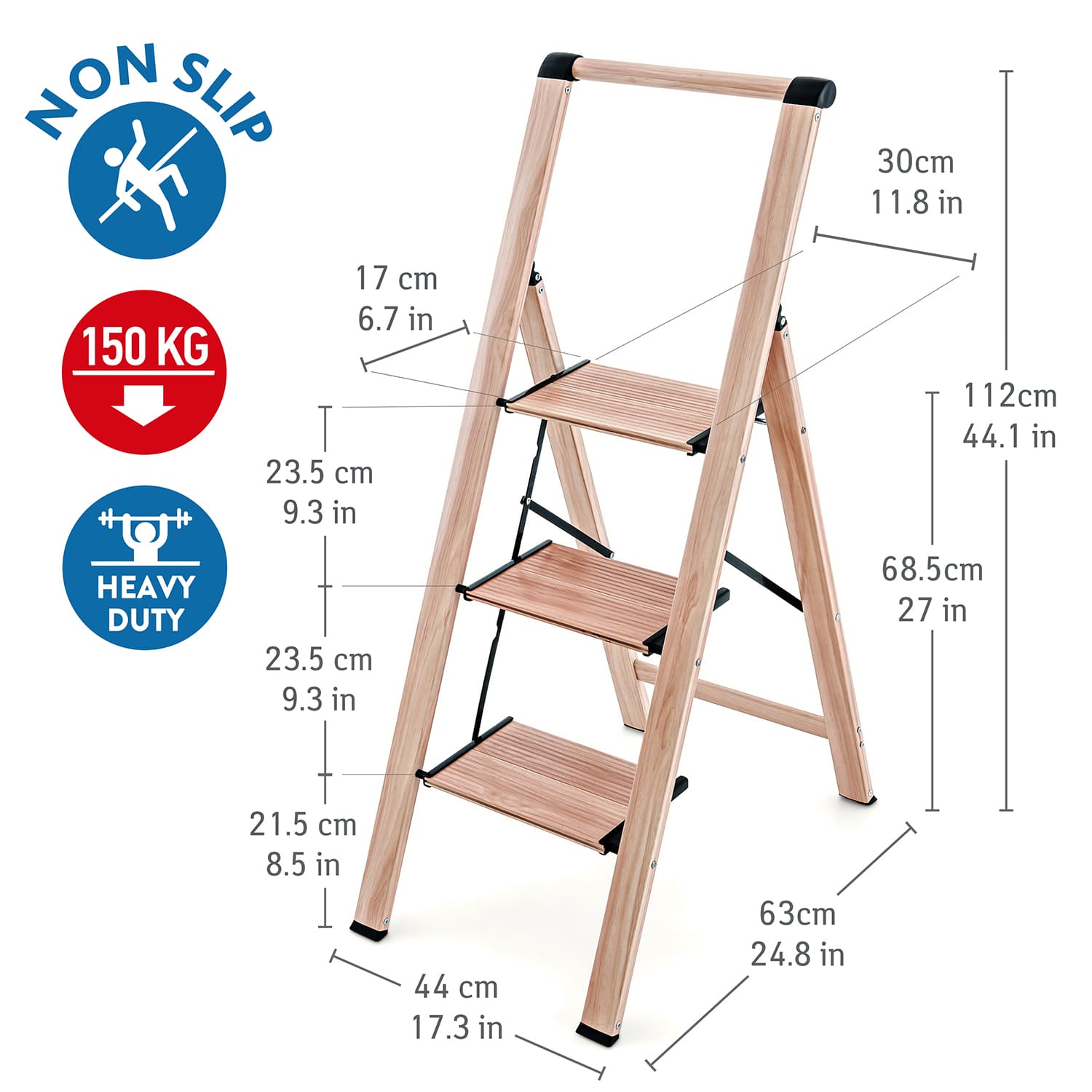 Escalera, Dimensiones 112x63x44 cm, plataforma a 68,5 cm. Se pliega a 123x44,5x5 cm, Tatkraft UP