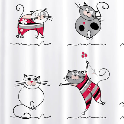 Tatkraft Funny Cats Cortina de Ducha de Poliéster Impermeable, 180 x 180 cm, con 12 Anillos