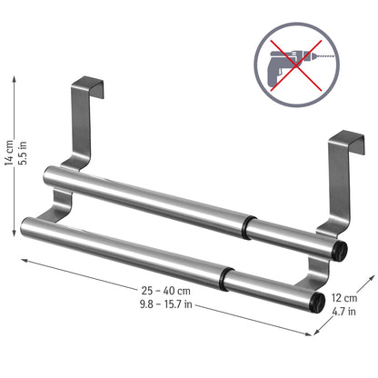 Tatkraft Double Toallero Extensible Doble sobre Puerta de Armario para Cocina y Baño