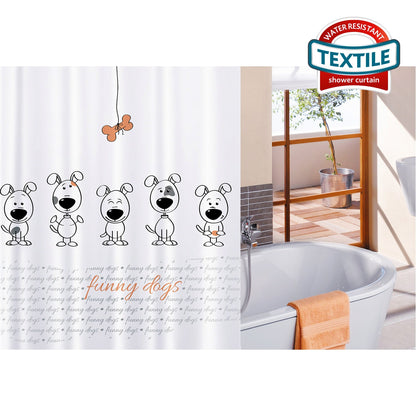 Tatkraft Funny Dogs Cortina de Ducha de Poliéster Impermeable, 180 x 180 cm, con 12 Anillos