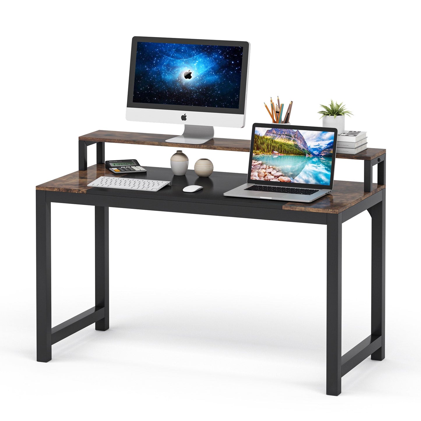 Mesa para ordenador con soporte para monitor, escritorio pequeño con estante para monitor, mesa de oficina, mesa para PC
