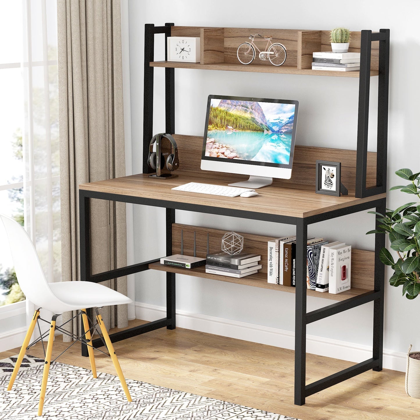 Tribesigns - Mesa de escritorio de madera, muebles de libros con espacio de almacenamiento, mesa de ordenador para estudio