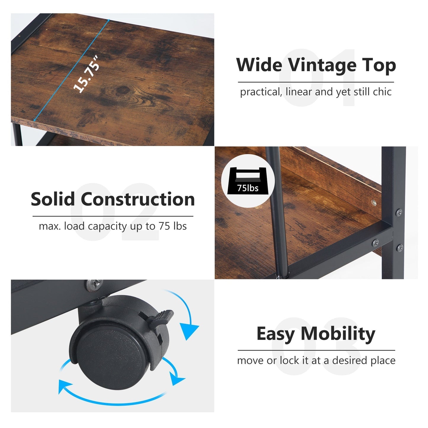 Tribesigns - Soporte para impresora de 3 estantes con almacenamiento, carro de mesa con ruedas, marrón rustico