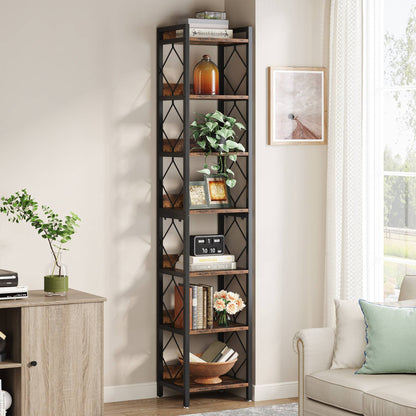 Tribesigns - Librería de 7 Niveles, 200 cm Estantería Alta, Estantería Almacenaje de Madera y Metal para Espacios pequeños, Estantería para Oficina