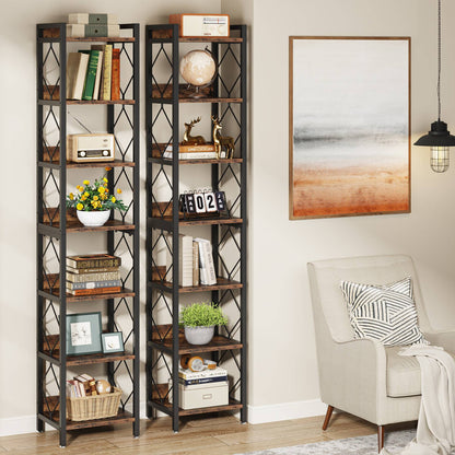 Tribesigns - Librería de 7 Niveles, 200 cm Estantería Alta, Estantería Almacenaje de Madera y Metal para Espacios pequeños, Estantería para Oficina