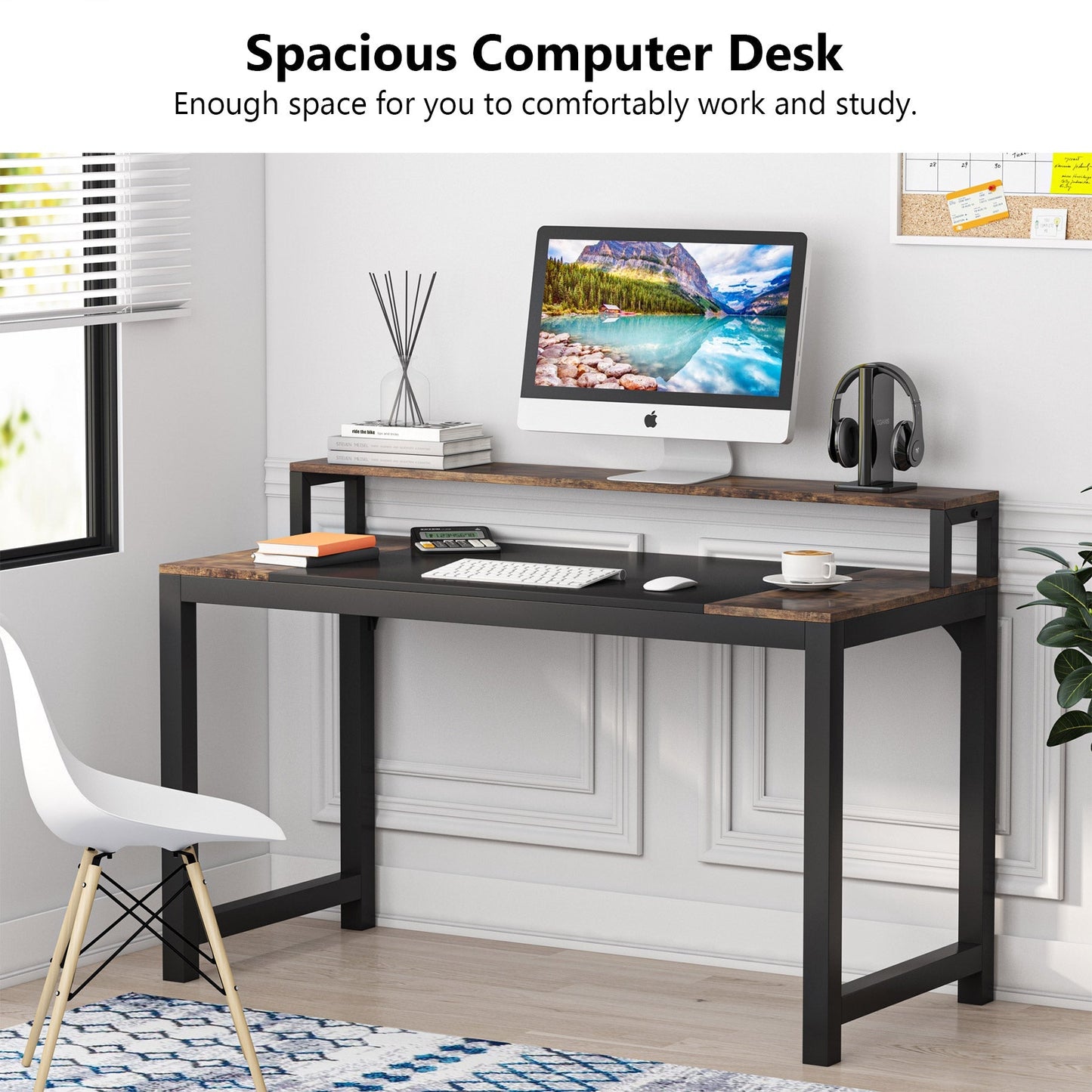 Tribesigns - Mesa para ordenador con soporte para monitor, escritorio pequeño con estante para monitor, mesa de oficina, mesa para PC