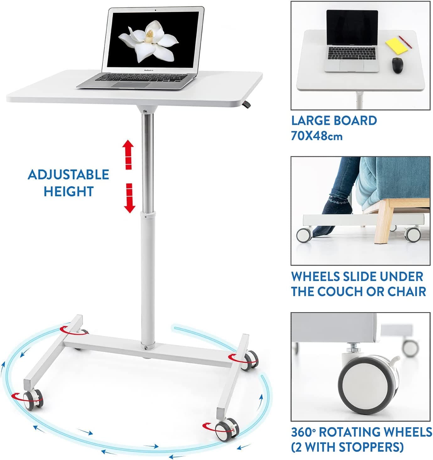Mesa plegable ordenador, Robusta, fácil montaje, mesa para ordenador portatil, ruedas ocultas - Tatkraft Trend 