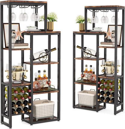 Tribesigns - Estante de vino para piso independiente, estante de 5 niveles para panaderos de vino con soporte de vidrio y almacenamiento de vino