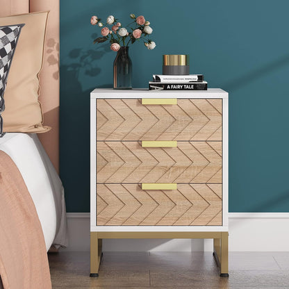 Tribesigns - Mesita de noche de 3 cajones, mesita de noche con diseño único en zig zag, moderna mesa auxiliar para dormitorio, sala de estar