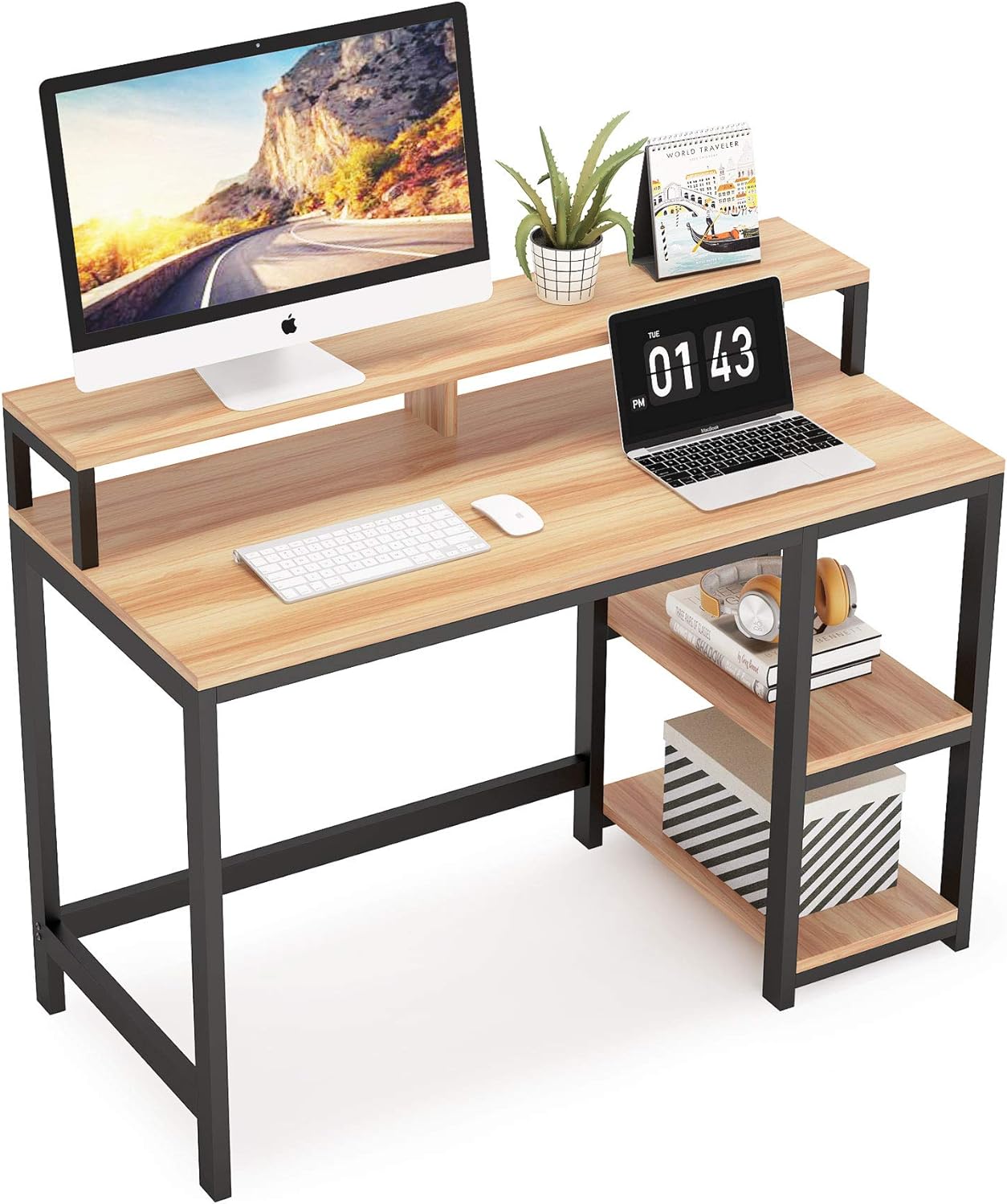 Tribesigns - Mesa de estudio, estructura de metal resistente, Escritorio de Estudio PC, mesa de escritorio, 2