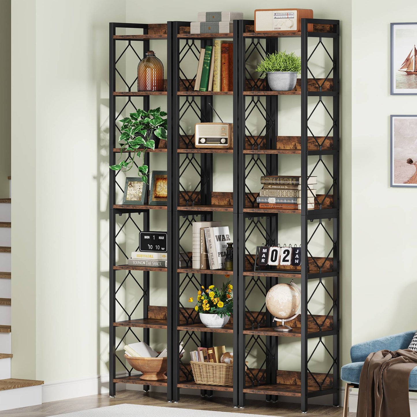 Tribesigns - Librería de 7 Niveles, 200 cm Estantería Alta, Estantería Almacenaje de Madera y Metal para Espacios pequeños, Estantería para Oficina