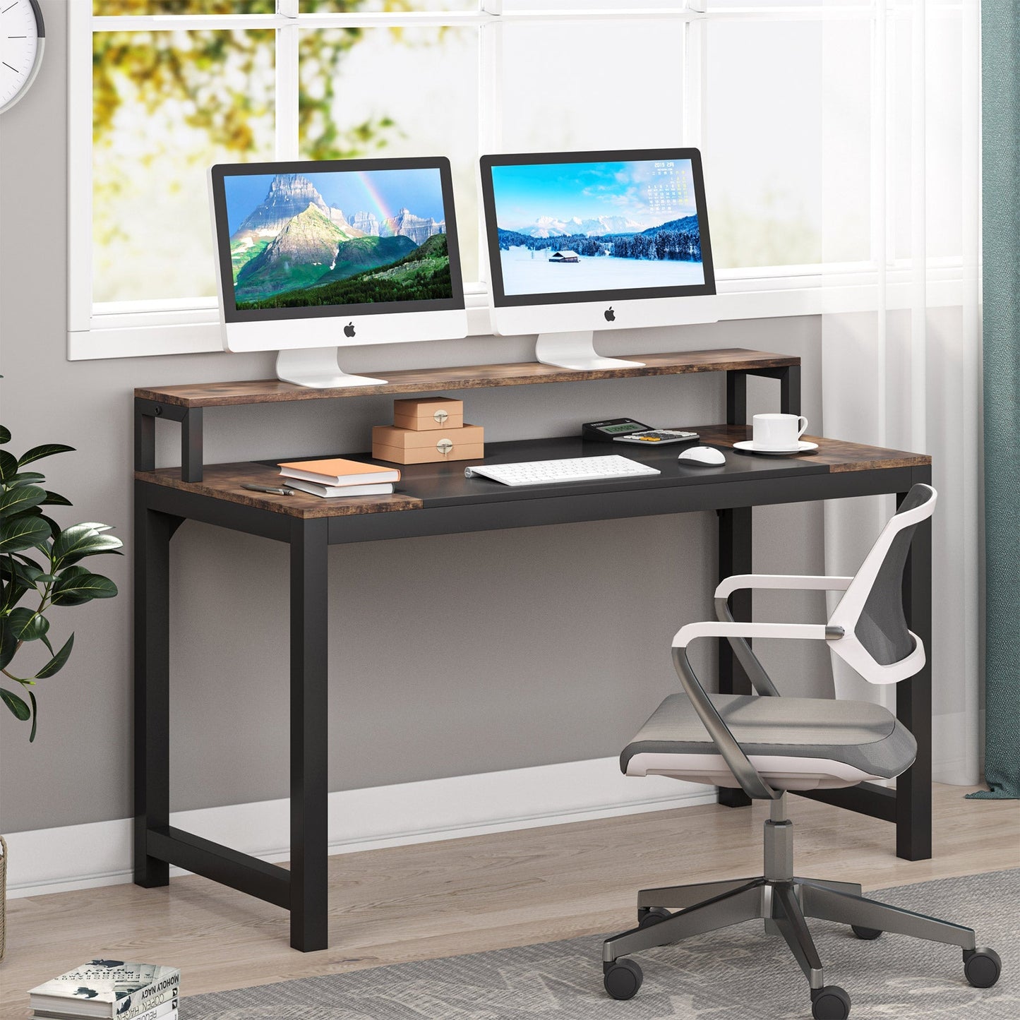 Tribesigns - Mesa para ordenador con soporte para monitor, escritorio pequeño con estante para monitor, mesa de oficina, mesa para PC