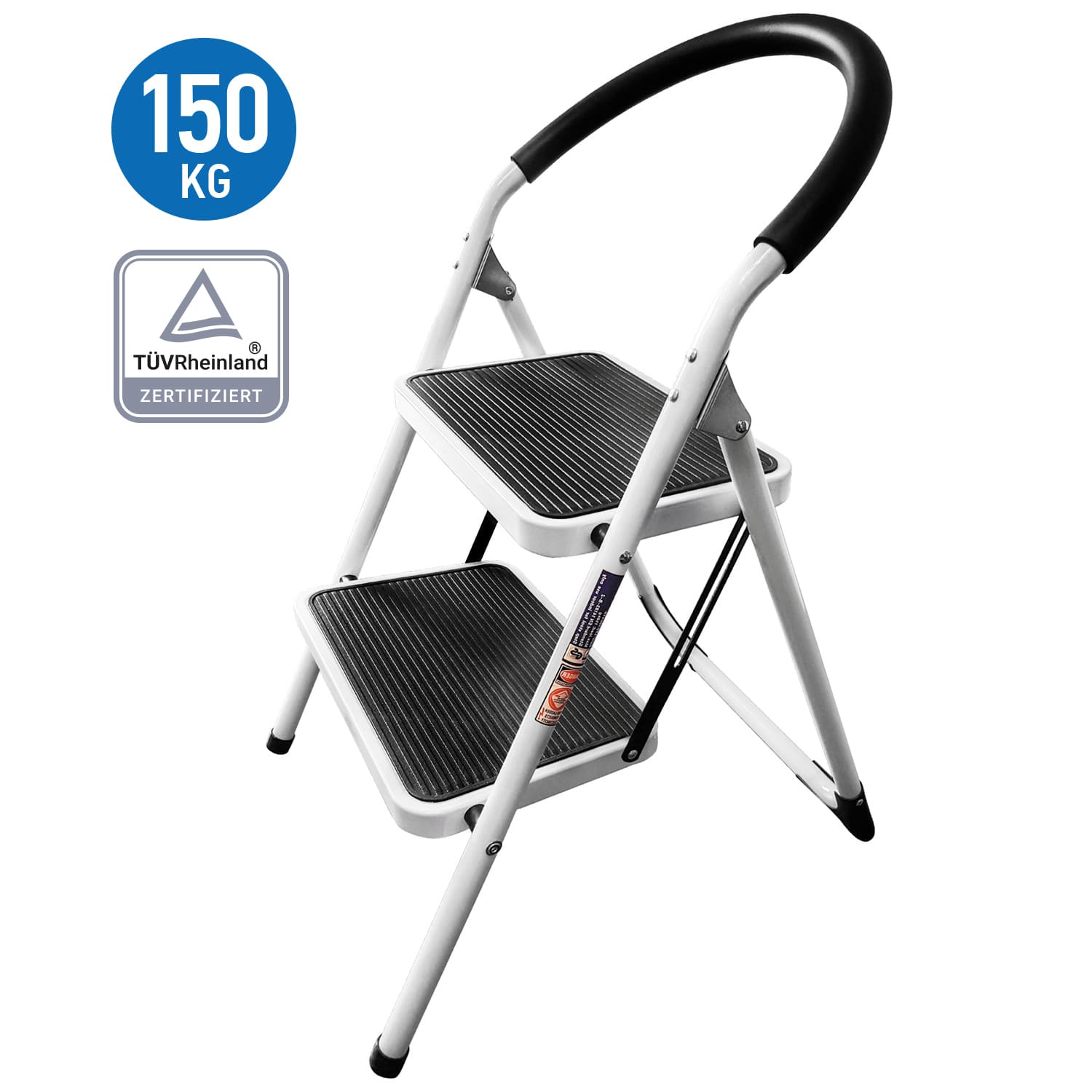 WonderWorker Barrow, Taburete Escalera, Plegable, de Acero, 2 Peldaños antideslizantes, 150 kg