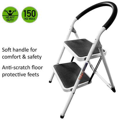 Taburete Escalera Plegable de Acero con 2 Peldaños Antideslizantes, 150 kg - BARROW